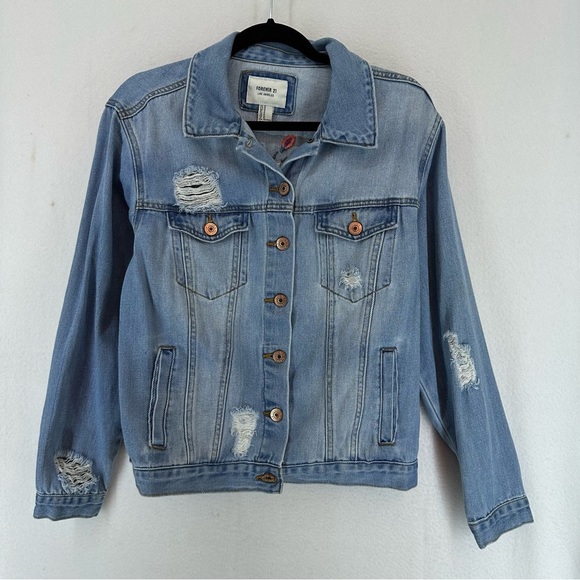 Forever 21 Floral Embroidered Denim Jacket Woman’s Medium - Picture 1 of 11